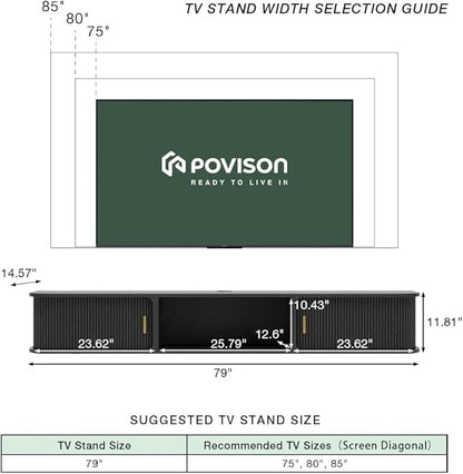 POVISON Mid-Century Modern Floating TV Stand with Sliding Tambour Doors, Fully-Assembled Wall Mounted Media Console for Living Room, Entertainment Center with Open Storage for 75 Inch TV