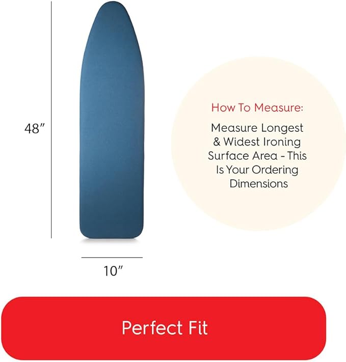 TIVIT Ironing Board Cover 10 x 48, Performance Grade Titanium Coated Pro Grip Pad & Covers - Superior Scorch & Stain Resistance, High Heat Reflection, 3 Padded Layers 3 Fastener Straps - Made In Italy