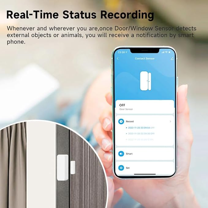 IHSENO WiFi Door Window Sensor,Smart Door Open/Closed Detector with App Alert,Wireless Entry Detector Sensor Alarm for Home Security&Automation (1Pack)
