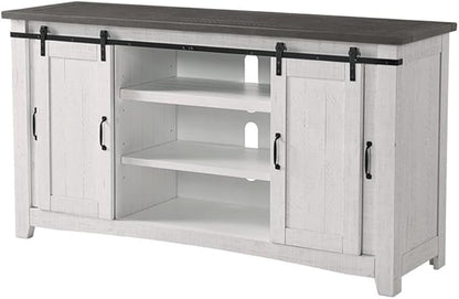 Martin Svensson Home Rustic 65” Solid Wood TV Stand with Storage, White Stain with Grey Stain Top