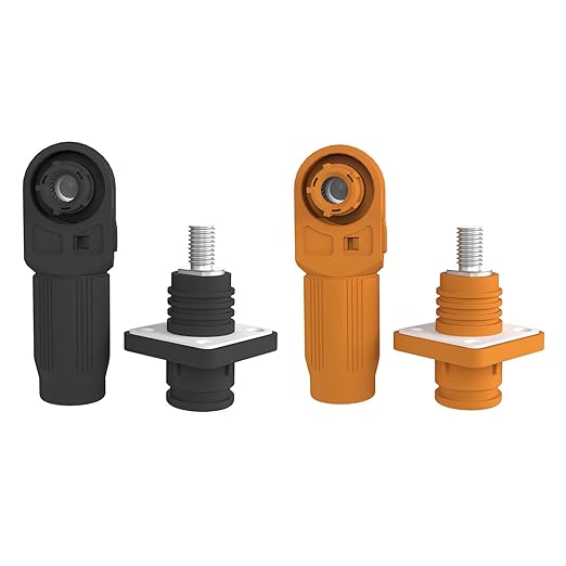 300A Battery Energy Storage Connector, 95mm² High Current Connectors IP67 Waterproof Stud Wiring Power Adapter Quick Plug Terminal Right Angle Plug and Socket (1500V Black+Orange)
