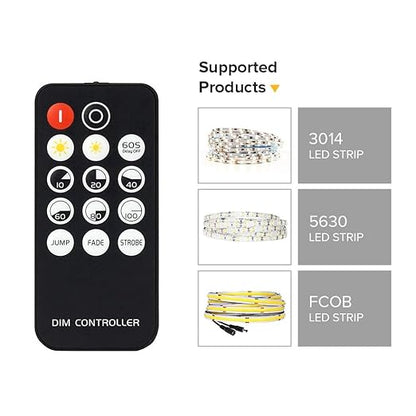 BTF-LIGHTING Mini RF Dimmer Controller 14 Keys for FCOB 3014 5630 5730 3528 Strip Lights DC5V/DC12V/DC24V Brightness Mode Effect Mode Wireless LED Dimmer Controller(Single Color)