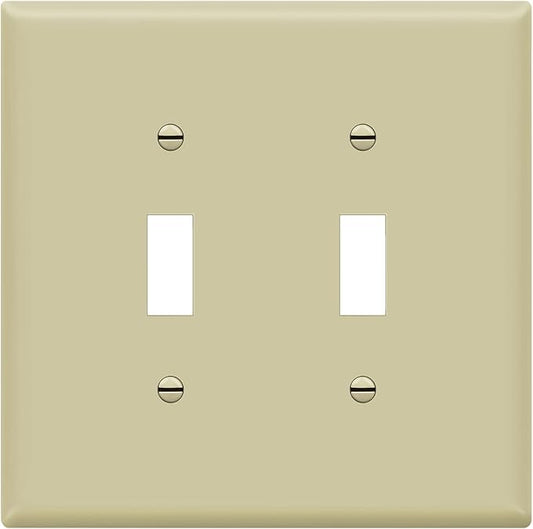 ENERLITES Toggle Light Switch Wall Plate, Gloss Finish, Midway Size 2-Gang 4.88" x 4.92", Unbreakable Polycarbonate Thermoplastic, UL Listed, 8812M-I, Ivory