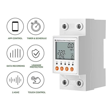 eMylo Single-Phase Smart Energy Meter 63A 80-400V - WiFi Electricity Monitor with Circuit Breaker & Leakage Protection, Tuya APP Remote Control for Home Apartment Factory