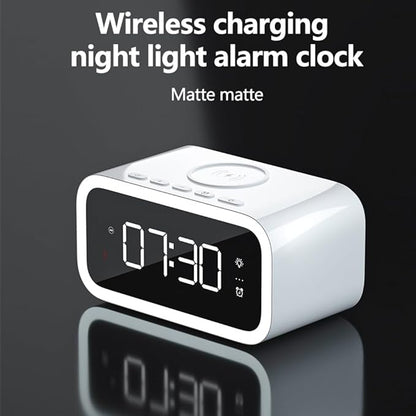 AYI 4in1 Smart Wireless Charging Alarm Clock with Mirror Display | 15W Fast Charger for Phone & Earbuds, 3 Group Alarms, Warm White/Yellow Night Light, Temperature Display Extra USB Port-White