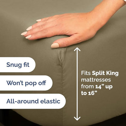 Split Head King Sheet Set – 4 Piece Flex Split Top King Sheets for Adjustable Beds - Fits 14” to 16" Mattress w/ Deep Pockets - Ultra-Soft, Breathable & Cooling - Luxury Bedding & Wrinkle Free - Khaki