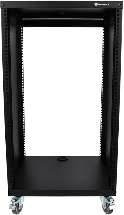 Rockville RR18U 18U Live Sound/Recording Studio Rack Case with Wheels, Reversible Rack Rails, Front & Rear Mounting, Cable Management Ports, 440lb Capacity