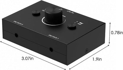 Dingsun 3.5mm Audio Switch, Stereo Audio Selector Box Passive Speaker Headphone Manual Selector with Volume Control (1 in-2 Out/ 2 in-1 Out)