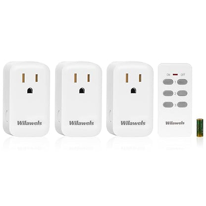 Remote Control Outlet, WILAWELS Wireless Remote Light Switch, Expandable Electrical Outlet Switch for Lamp, Light, Fan, Appliance, 100ft RF Range, FCC Listed, 1 Remote + 3 Outlets W02RC1306