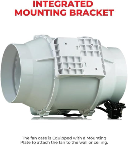 VENTS-US TT Silent 125-5" Inline Duct Fan, 199 CFM, 2-Speed Built-In Switch, For High Static Pressure Duct Applications