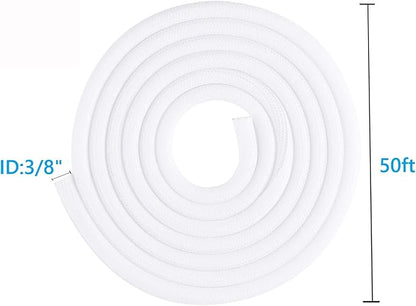 QCSIW 3/8"-50ft Braided Cable Sleeve Protector - Self-Wrapping Split Wire Loom for TV, Computer, Home Theater, Engine Bay - Heavy-Duty Cord Organizer, White