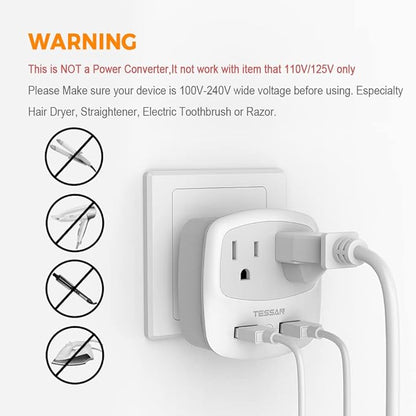 TESSAN Brazil Power Adapter, US to Brazil Plug Adaptor with 2 American Outlets and 2 USB Charging Ports, Type N Travel Adapter for USA to Brazilian Brasil