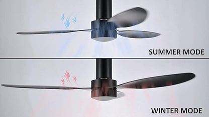 SMAAIR 52" Smart Flush Mount Ceiling Fans with Lights and Remote, Quiet DC Motor, 3-Blade Modern Ceiling Fan, Low Profile Ceiling Fan works with APP/Voice, 8H Timer &24H Schedule, ABS Blades, Black