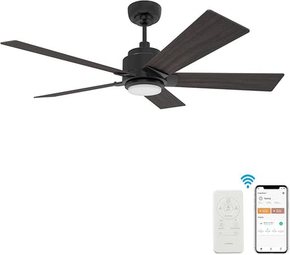 SMAAIR Smart WiFi LED Ceiling Fan, 52inch Plywood Outdoor Smart Ceiling Fan with Remote, App Control with Timer and Schedule, Compatible with Alexa/Google Assistant/Siri Shortcuts (Black/Walnut)