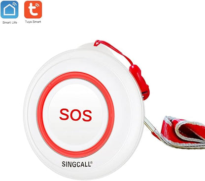 SINGCALL Caregiver Pager Panic Button Emergency Call Button for Elderly Alarm Bell Medical Alert Calling System for Seniors Waterproof Tuya Smart 1 SOS Button 1 Plugin Receiver (only 2.4GHz WiFi)