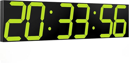 CHKOSDA Digital Wall Clock, Oversize Digital Clock with Auto Dimmer, Huge Countdown Timer with Remote Control, 27" Wide Led Display, 6 Digits, Wall Mount, Date and Temperature（Yellow）