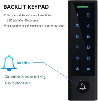 MENGQI-CONTROL WiFi Remote Manage IP66 Watreproof Access Control Keypad ANSI Standard North American Heavy Duty Electric Strike Lock Push Exit Button Smart Phone App Remote ADD/Delete User