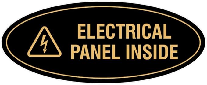Signs ByLITA Oval Electrical Panel Inside Sign (Black Gold) - Medium 2 Pack
