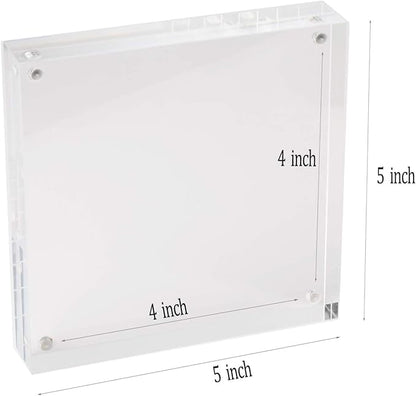 Meetu Acrylic 5x5 Picture Frame 2 Pack Clear Two Sided Desk Photo Frame Magnetic Frame Inner Size 4x4 with Gift Pack for Display Family Pictures Baby Photos Friends Pictures Pet Dog Picture