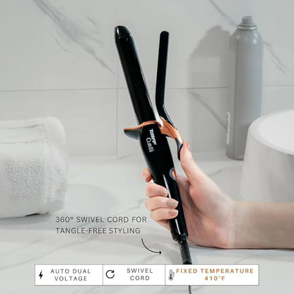 TAIFF Curves Professional Black Titanium Curling Iron – High-Performance Hair Curler & Rizadora para Cabello with Dual Voltage | Fixed Temperature 410°F | 1”