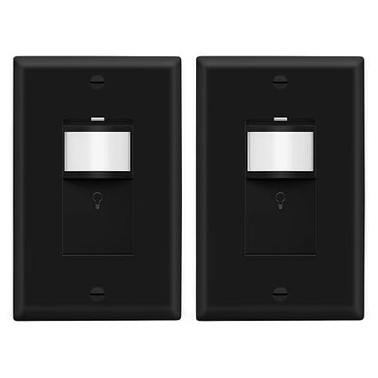LIDER Motion Sensor Switch with Wall Plate, PIR Sensor Light Switch, Occupancy & Vacancy Modes, No Neutral Wire Required, 120V, 60Hz, 150W LED/CFL, Single Pole, LPS-1P-BKWP2P, Black, 2 Pack