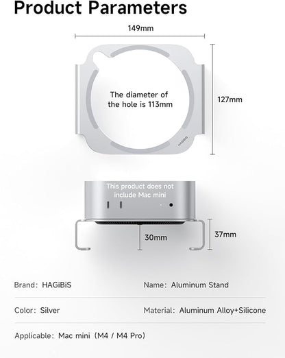 Hagibis Mac mini M4 Stand Aluminum Alloy Mount for Mac mini M4/M4 Pro 2024 Ventilation Heat Dissipation Cooling Desktop Holder Accessories (MMS03)