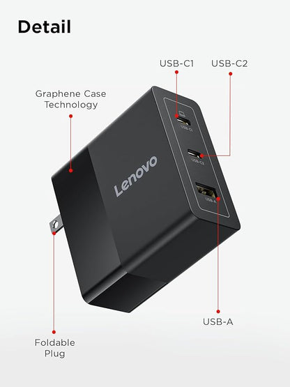 Lenovo 140W USB C Charger, GaN Power Adapter with 3-Port Fast Charging, PD 3.1 Compatible, Black, for ThinkPad, MacBook, iPhone, Samsung Galaxy, with 240W Cable
