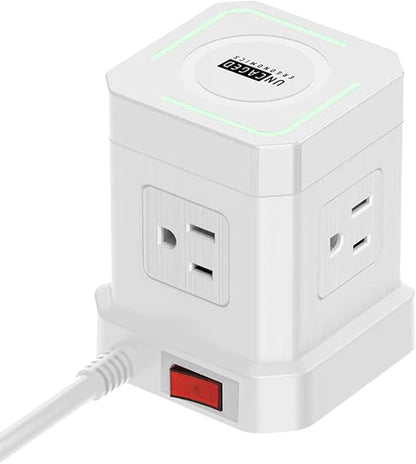 Uncaged Ergonomics Wireless Cube Charger & Power Strip with USB Ports, Surge Protection, 10ft Extension Cord with Wireless Charger, 4 AC Plugs & 3 USB Ports, 1 C Fast Charging with On/Off Switch
