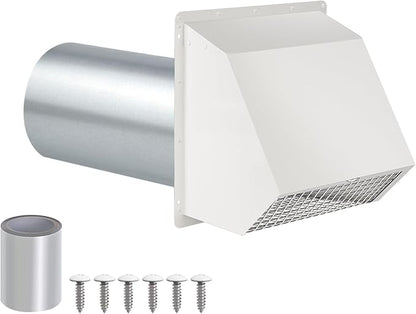 3 Inch Dryer Vent Cover Outside,Wall Vent Cover,Outdoor Dryer Exhaust Vent Cover for Dryer Duct Air Ventilation,Wall Mount Extractor Vent Cap with Screen and Damper,Galvanized Steel,White