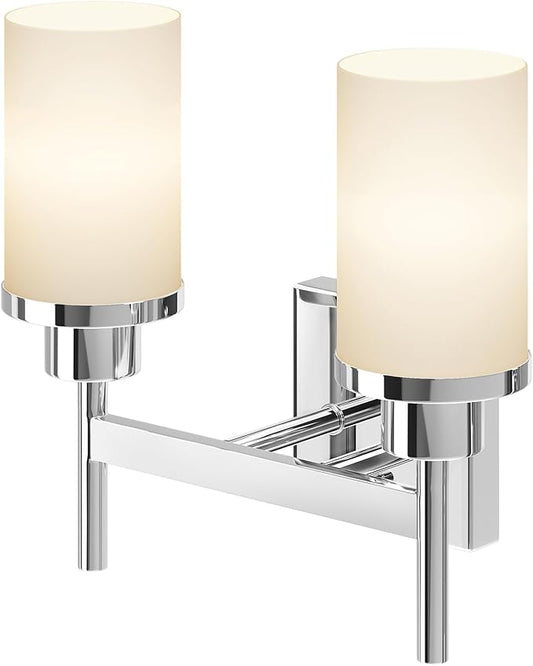 AONEON Vanity Lights Polished Chrome Bathroom Light Fixtures with White Frosted Glass Shade, Double Wall Sconces for Mirror Hallway Entrance Porch T001CH-L2