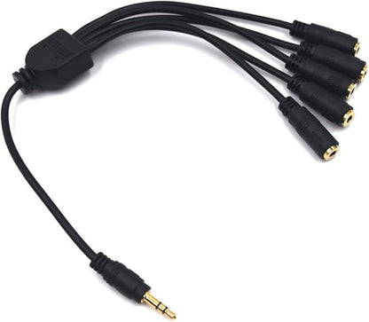 Kework 12 Inch 1/8” 3.5mm TRS Splitter Audio Cable, 1 Male to 5 Female 3.5mm Plug Extender Headphone Cable, 3.5mm 3 Pole Stereo Jack Extension Adapter Headset Aux Cord
