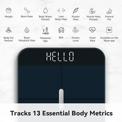 Wyze Smart Scale X - Digital Bathroom Scale for Body Weight, BMI, Body Fat, Muscle Mass, Heart Rate Monitor | Sync with Health Apps | for People, Baby & Pet, 400 lbs (Black)