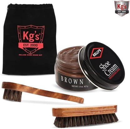 Kg's Shoe Shine Kit Includes Polish, Horsehair Brush, Applicator, and Storage Bag
