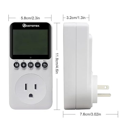 KETOTEK Watt Meter Plug-in Socket Power Meter, Kilowatt Wattage Voltage Tester, Home Electricity Usage Monitor with Overload Protection, LCD Display Energy Voltage Amps Power Consumption Monitor