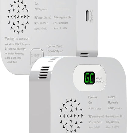RV Carbon Monoxide Detector & Propane/Natural Gas Detectors, 10-Year Lifespan, 3-in-1 Gas Alarm for Camper, Home, Voice Alert with LCD Display, USB-C & 12V DC Powered, Compact Design