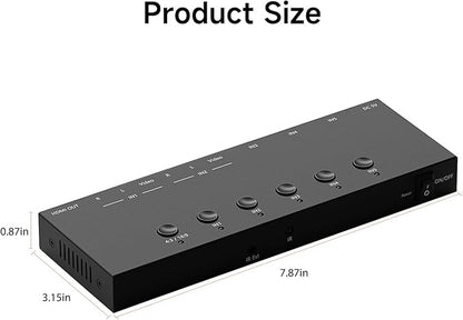 5 in to 1 Out RCA/HDMI Switcher，3 Way HDMI 2.0 + 2 RCA to HDMI Converter, Support 4:3/16:9 4K and 3D for PS1/2/3/4/5, N64, SNES, Switch, DVD, Roku, etc.