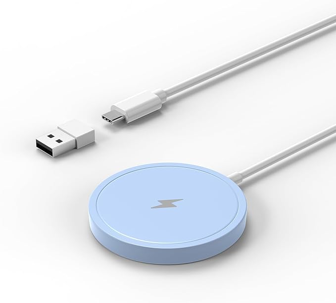 Magnetic Wireless Charger for iPhone 15W Wireless Charger Fast Mag Safe Wireless Charging Stand Pad Compatible for iPhone 16/16 Pro/Pro Max/15/14/13/12/Pro with Wall Charger for USB-A Converter, Blue