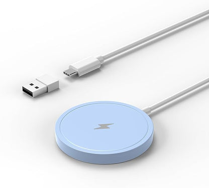Magnetic Wireless Charger for iPhone 15W Wireless Charger Fast Mag Safe Wireless Charging Stand Pad Compatible for iPhone 16/16 Pro/Pro Max/15/14/13/12/Pro with Wall Charger for USB-A Converter, Blue