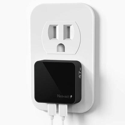 Nekmit Flat USB C Wall Charger, 47W Dual Ports USB C Charger Block, PPS Fast Charging Wall Plug for iPhone 15/15 Pro/15 Pro Max, Galaxy, MacBook Air, iPad, AirPods and More (Black)