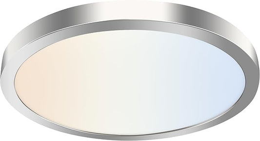 hykolity 12 Inch Selectable CCT LED Round Flat Panel Light, 24W 3000K/4000K/5000K, Edge-Lit Flush Mount Ceiling Light Fixture for Kitchen, Bedroom, Laundry and Closet Room,Brush Nickel