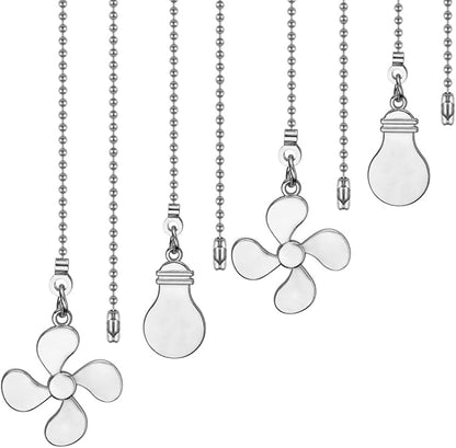 ZE-268S6- Ceiling Fan Pull Chain Set, 12 Inch Nickel, 4 Pieces Fan and Light Design Extension, for Ceiling Fan and Lighting