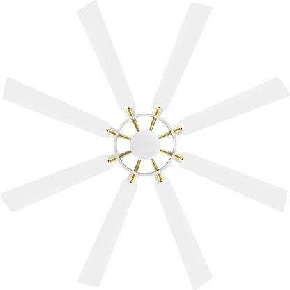 ELEHINSER 80 Inch Ceiling Fan with Lights and 3 Downrods, 8 Plywood Blades, 6-Speed Noiseless Reversible DC Motor, 3CCT, Windmill Ceiling fan for Kitchen Bedroom Living Room, Brass and White