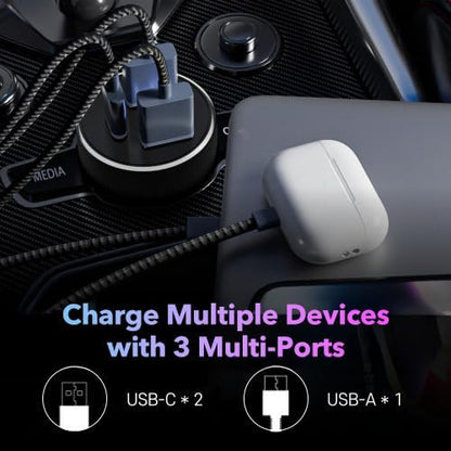 OLG 100W Car Charger – 3 Port Cargador para Carro (LED Display, 12V/24V Compatible) – Cigarette Lighter USB Fast Charge Adapter for iPhone, Android, Type V