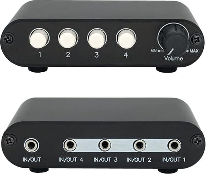 TENEALAY 4-Way 3.5mm Stereo Audio Switch Input Signal Source Switcher Selector Splitter Box with line Volume Controller (4 in 1 Out / 1 in 4 Out) -MC41