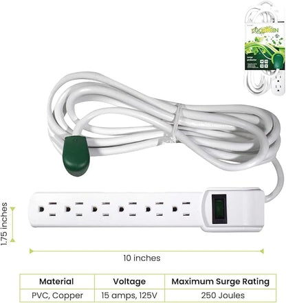GoGreen Power Inc. (G-16103M-12-2) 6 Outlet Surge Protector, 12FT Cord, White, 2 Pack