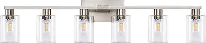 SOPEAS 6-Light Bathroom Light Fixtures, Vanity with Clear Glass, Brushed Nickel Lighting Fixtures Over Mirror, 42inch Large Lights for Bathroom