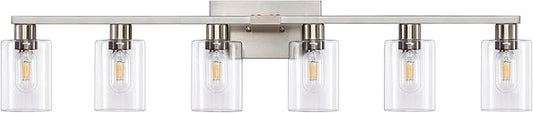 SOPEAS 6-Light Bathroom Light Fixtures, Vanity with Clear Glass, Brushed Nickel Lighting Fixtures Over Mirror, 42inch Large Lights for Bathroom