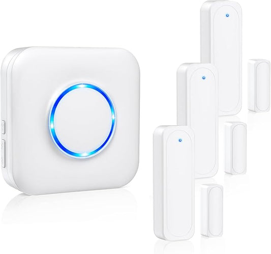 Door Chime, Satisure Wireless Door Open Contact Sensor Alarm Chime with 600 FT Range 58 Chimes 5 Volume Levels LED Indicators (1 Receivers & 3 Sensors)