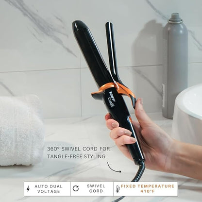 TAIFF Curves Professional Black Titanium Curling Iron – High-Performance Hair Curler & Rizadora para Cabello with Dual Voltage | Fixed Temperature 410°F | 1 1/4”