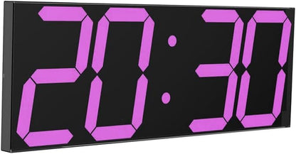 CHKOSDA LED Large Digital Wall Clock, Oversize Wall Clock with 6” Numbers, Remote Control Count up/Countdown Timer Clock, Auto Dimmer, Big Calendar and Thermometer(Purple)